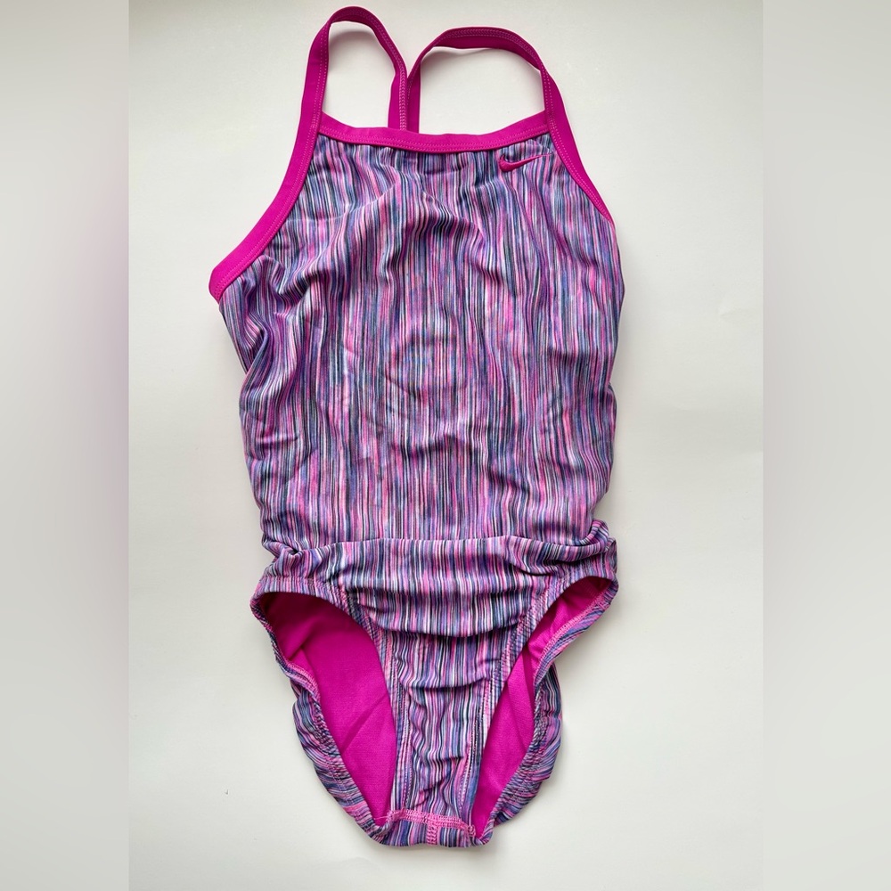 Nike Girls Pink Striped Swimsuit